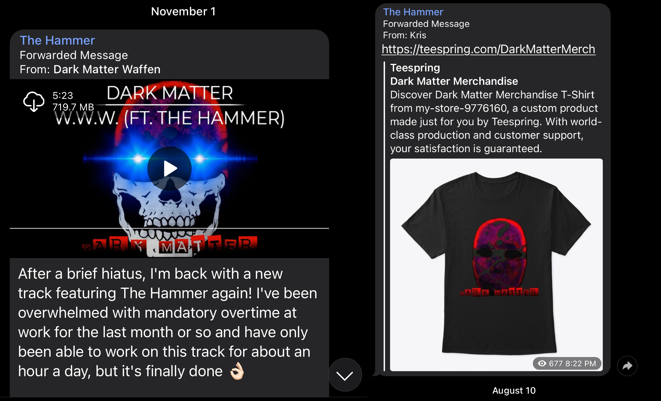 Christopher Pohlhaus promoting the music and merchandise of DJ Dark Matter.