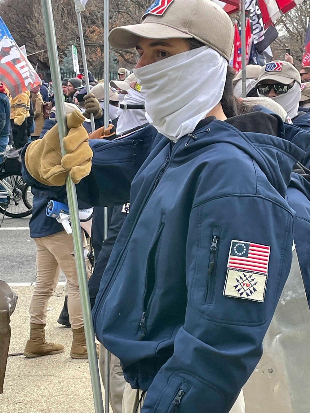 Stephen Trimboli is seen wearing a Patriot Front Network 8 patch, signaling his connection with his old network.